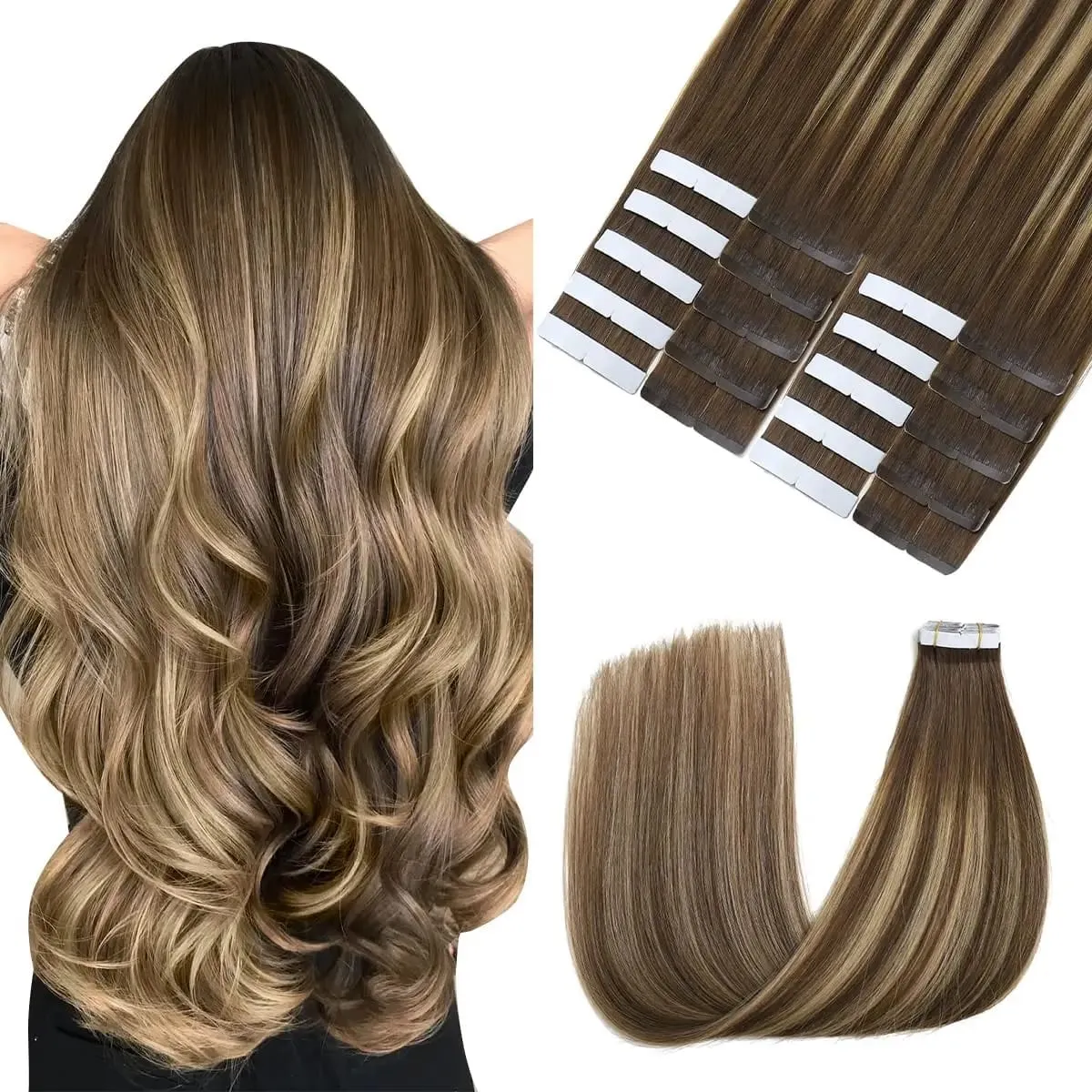 Dark Brown #2 Tape in Hair Extensions Human Hair 14-22inch Skin Weft Silky Straight