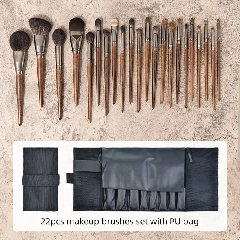 22pcs Goat Hair Makeup Brushes Set: Eyeshadow Brush Foundation Powder Brush Contour Blush Brush Cosmetic Makeup Tools — image 5