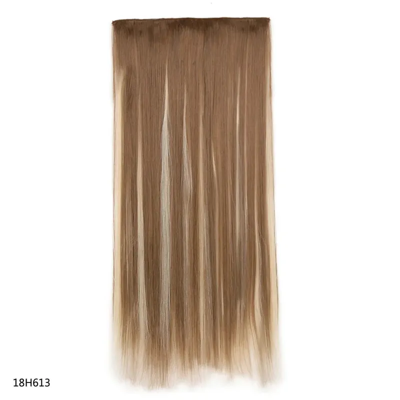 Hairpiece 5-Clips One Piece Clip-In Hair Extension Long Straight Hair Voluminous Natural Soft Synthetic Hair for Women Daily Use