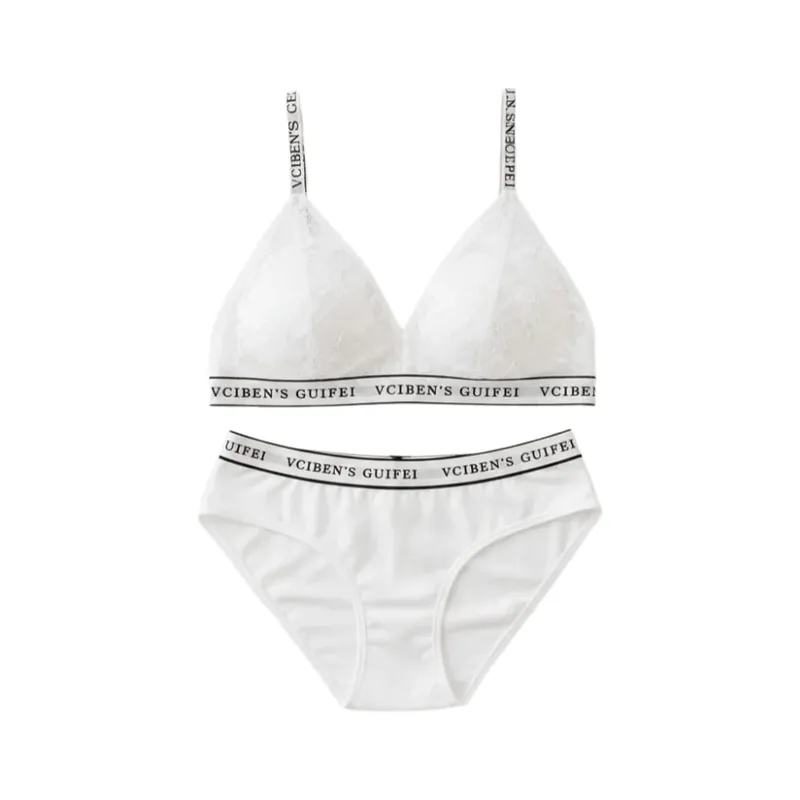 Fashion Letter Design Lingerie Set Lace Deep V Women Underwear Suit Wireless Color Blocking Bra Panties Set Gift — image 2