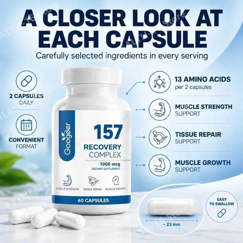 157 Recovery Complex Capsules with L-Valine and L-Glutamine for Recovery Support Muscle Growth Amino Blend 1000 Mcg 60 Capsules — image 6
