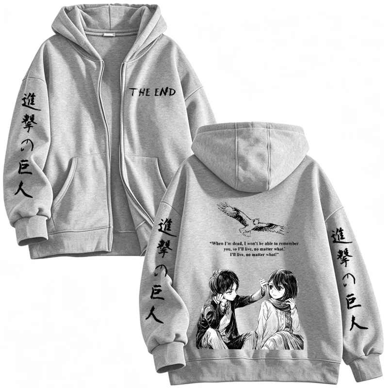 Anime Attack on Titan Mikasa Ackerman Eren Jaeger Zipper Hoodies Men Clothing Long Sleeves Zip Up Hooded Sweatshirt Jackets Coat — image 7