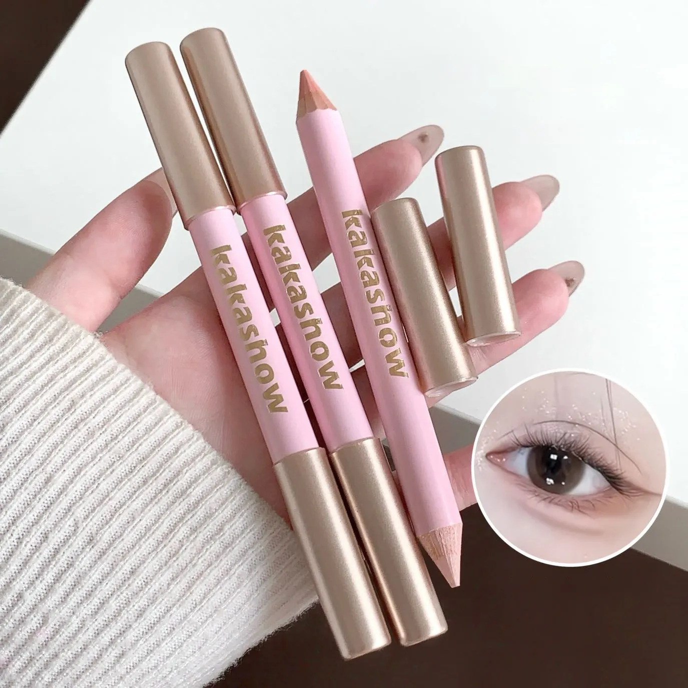 Crayon de ver à soie couché à Double extrémité, surligneur, stylo de maquillage mat naturel éclaircissant, bâton d'ombre à paupières rose abricot, cosmétiques pour les yeux — image 3