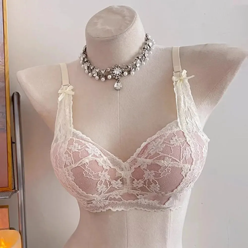 Female Halter Style Bow Lace Bra Padded Push‑Up No Underwire Soft Inner Wear Lingerie for Small Bust Daily Wearセクシーな — image 4