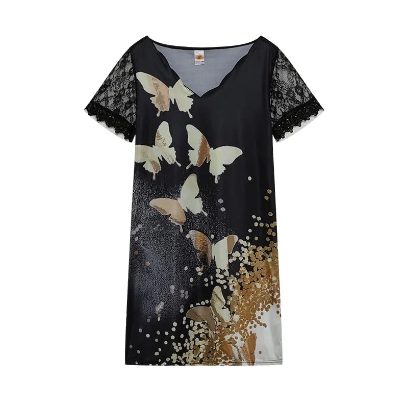 2026 New Women's New Positioning Printing Wave V-neck Lace Short-sleeved Dress — image 7