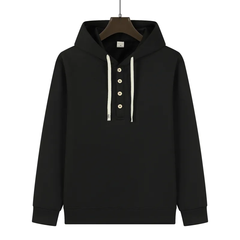 Four button hooded sweatshirt autumn winter men's new long sleeved hooded sweatshirt fashionable and casual men's sportswear, — image 11