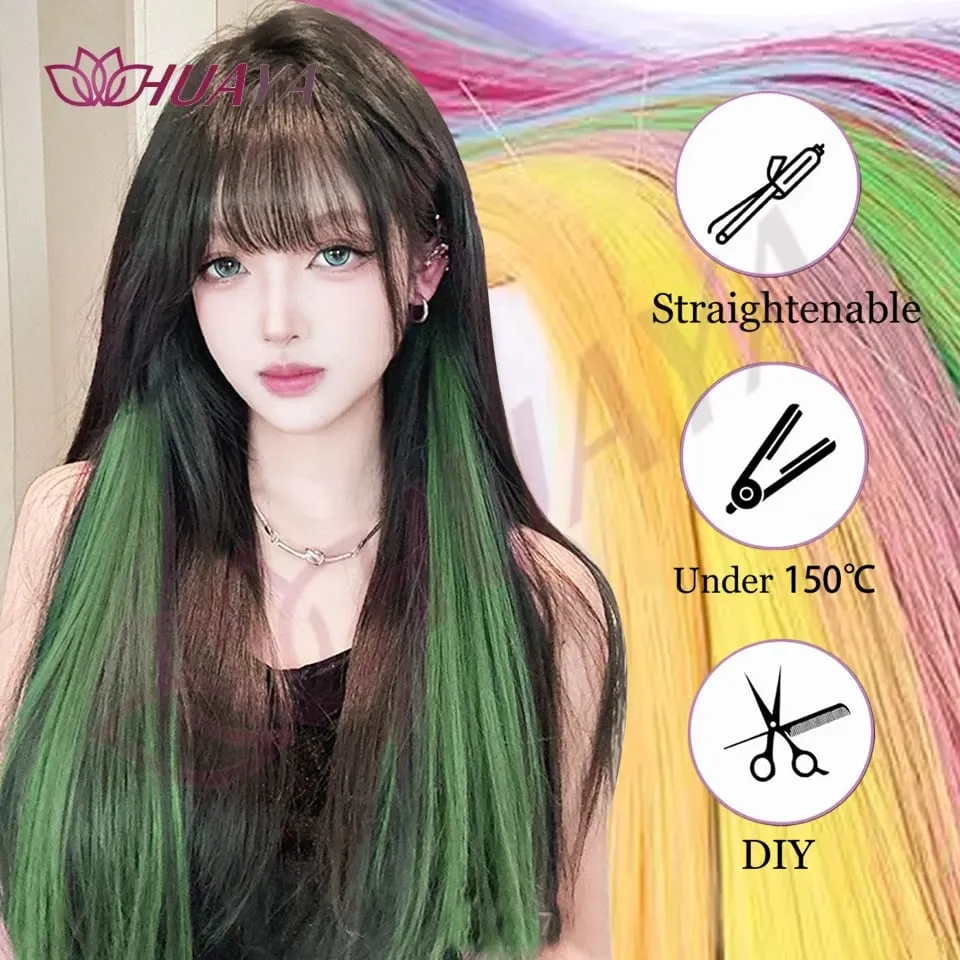 Synthetic 2 Pieces 20inch Colored Clip in Hair Extensions Long Straight Pink/Blue/Purple Halloween/Christmas Wig