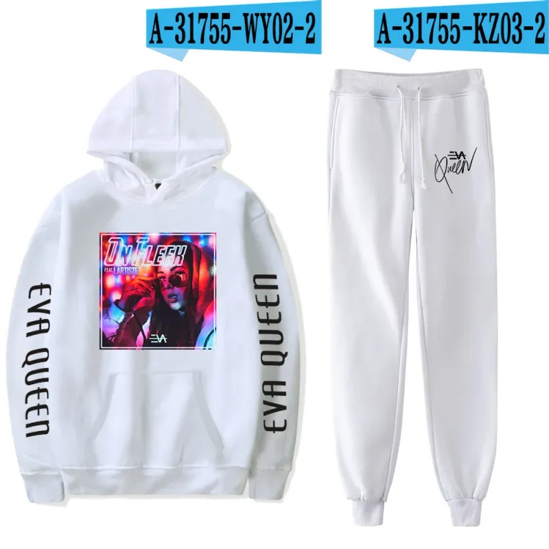 Hip Hop Bekväm Eva Queen Print Sweatshirt Träningsbyxor Kostym Huvtröjor+ Byxor Kostym Pojkar/Flickor 2-delat set Kläder — image 28