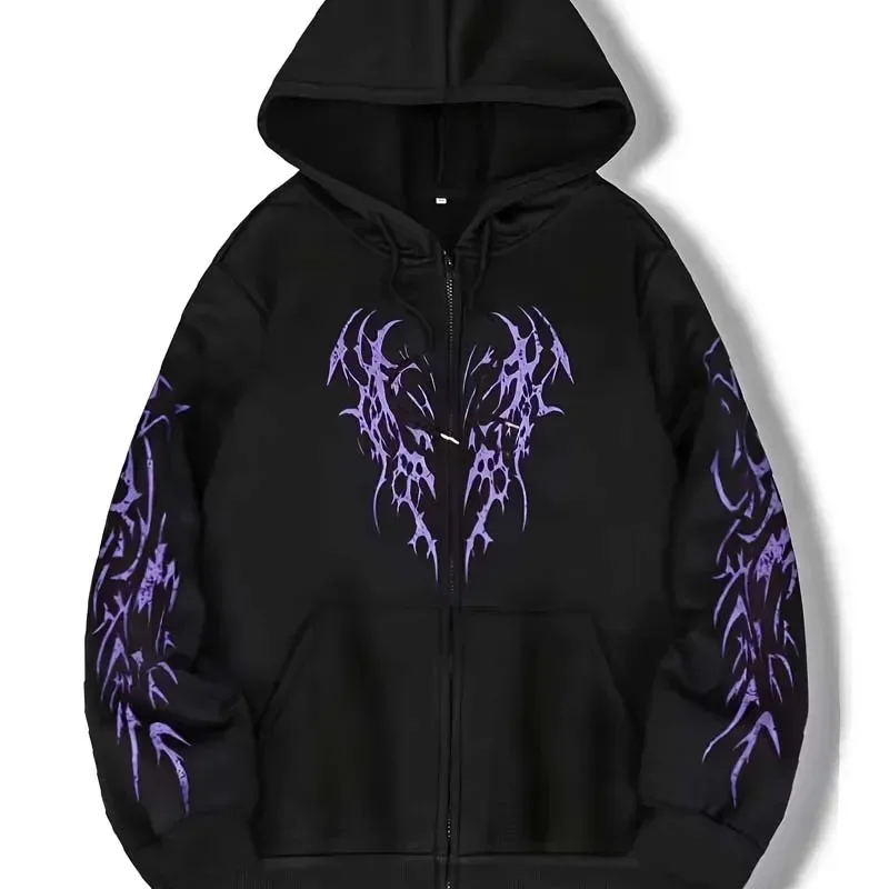 Autumn Winter Gothic Graphic Print Zipper Hoodie Men Casual Fashion Streetwear Fleece Jacket Coat Long Sleeve Zipper Sweatshirts — image 2