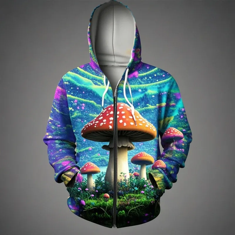 Cogumelo 3D Impressão Zipper Hoodie Homens Mulheres Casual Moda Moletom Com Capuz Masculino Oversized Agasalho Hoodies Homem Casaco Roupas — image 24