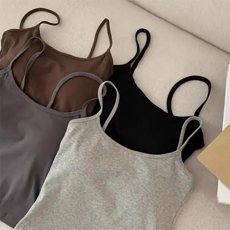 2PCS/SET Women's Basic Cotton Camisole madam Solid Color Spaghetti Straps Sleeveless Slim Vests Breathable Short Sleeveless Tops — image 4