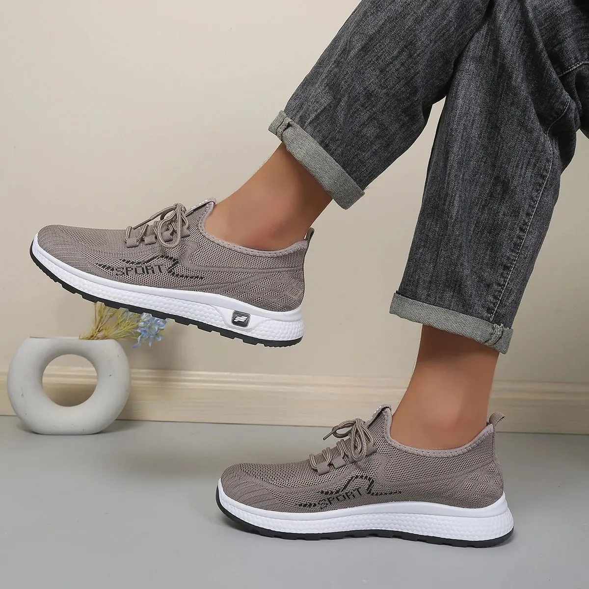 Minimal Solid Hue Men Mesh Lace-Up Footwear Fine Hollow Perforated Knit Upper Bump Carved Black Outsole Versatile Trainer — image 2