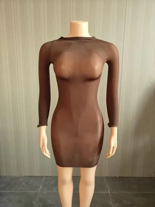 Wmstar Dress Women Wholesale European Clothing Sexy Stretchy Shiny Body Stockings Skirt Nightclub Sexy See Through Skirt — image 6