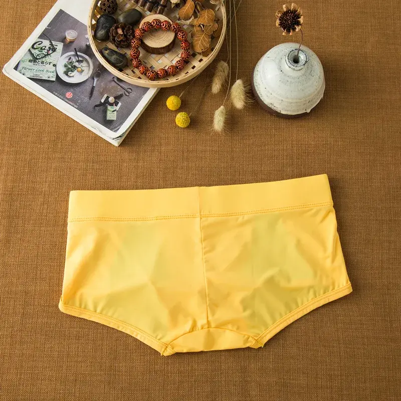 Cueca masculina de seda com leite de ângulo plano, confortável e adequada para a pele, respirável, sedosa, suave, secagem rápida, boxers baixos — image 10