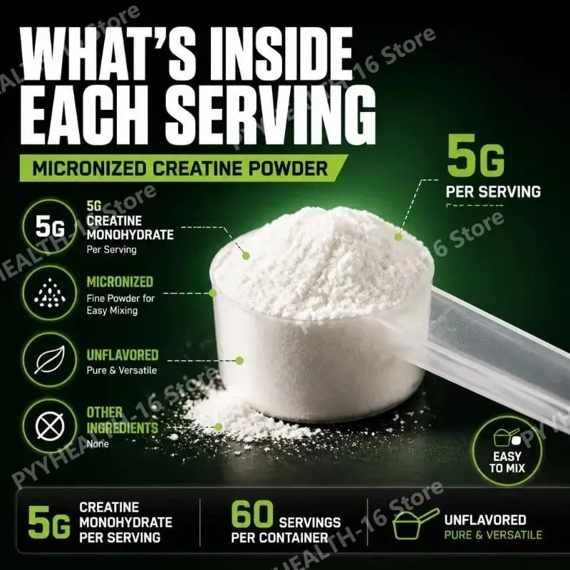 Micronized Creatine Monohydrate Powder Pure Unflavored Muscle Strength & Lean Muscle Support 5g Per Serving 300g 60 Servings — image 3