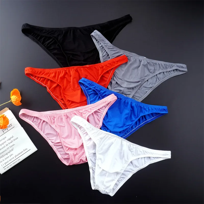 Homem cor sólida gelo seda sem costura cuecas cintura baixa u convexo calcinha masculina ultra-fino roupa interior elástica secagem rápida respiração calcinha — image 8