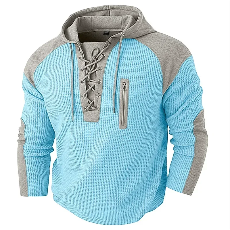 Spring Autumn Men's Casual Hooded Sweatshirt Vintage Patchwork Casual Sports Sweatshirts Mlae Fashion Drawstring Pullover Hoodie — image 3