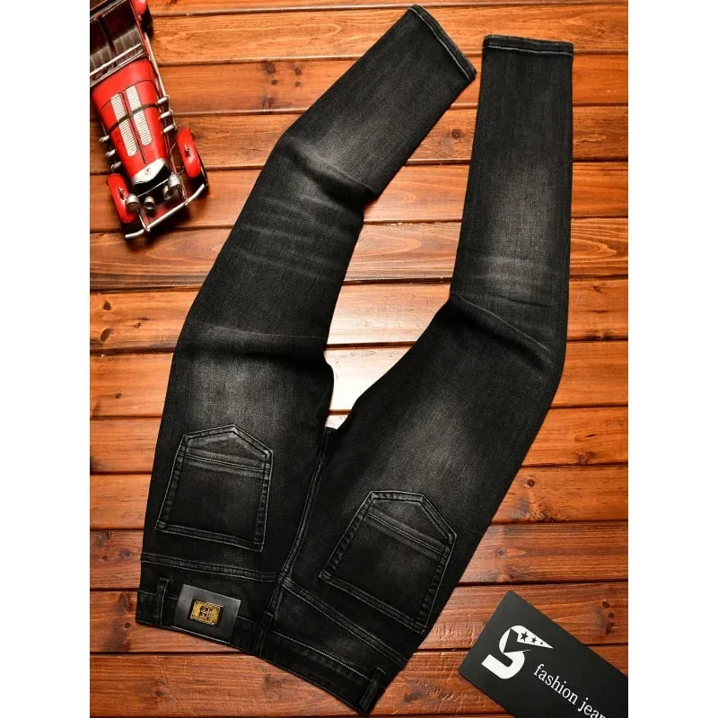 Metal Decor Design Black Jeans Men Trendy Ripped Fashion Retro Nostalgic Street Slim Fit Skinny Pants — image 5