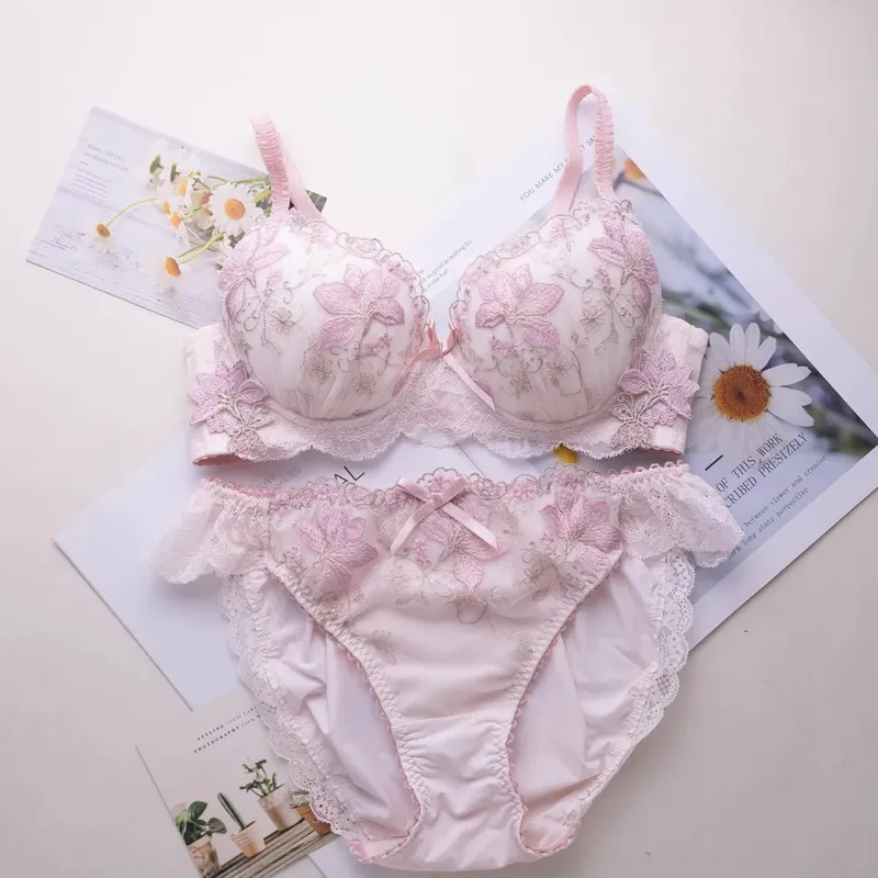Conjunto de lingerie doce estilo japonês, conjunto de sutiã fino bordado com copo raso tipo 2 — image 7