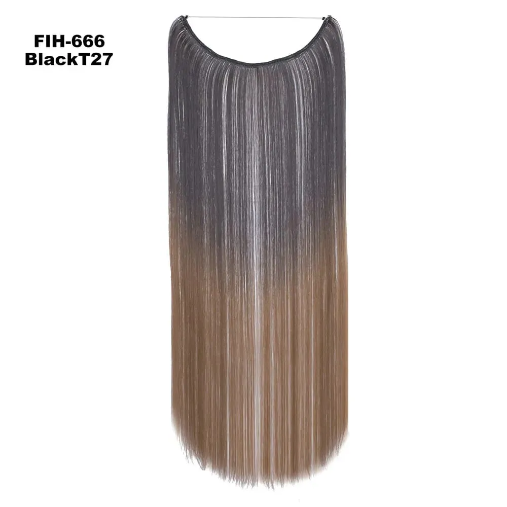 One Piece Ombre Color Hair Extension Women's Hairpiece Wavy & Straight Invisible Wire Secret Fish Line No Clips Synthetic Hair
