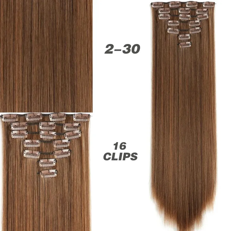 Synthetic 7Pcs/Set 22" Wavy Hairpiece Straight 16 Clips Hair Extensions Heat Resistant Styling False Hair — image 22