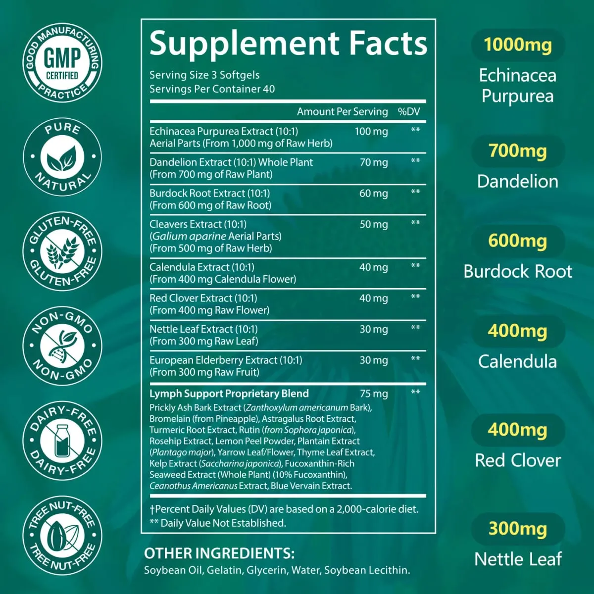 Lymphatic Support Immune Support Healthy Blood Flow Daily Metabolism Balance Antioxidant Rich Nutrition 60/120 Softgels