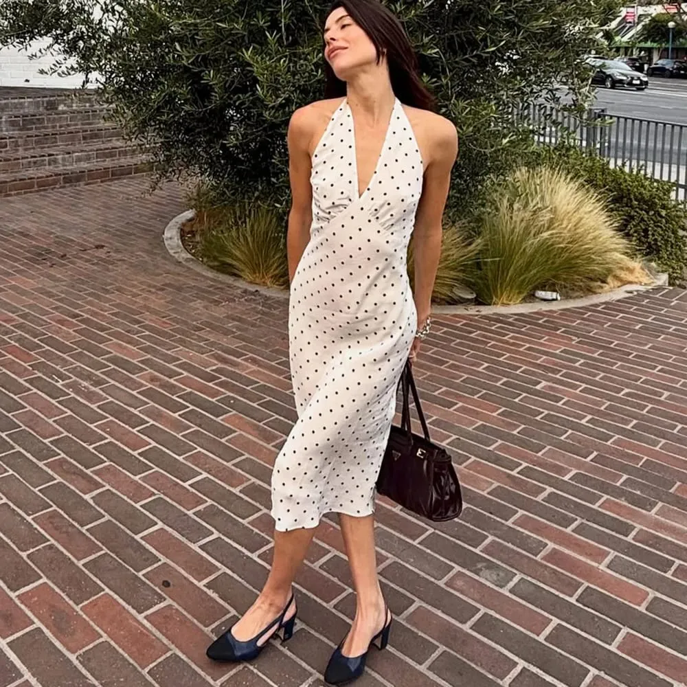 Tuularose Polka Dot Hanging Neck Long Dress Babae Elegant Strapless Sexy Lace-up Walang Sleeveless Backless Fashion Club Party Dresses — image 5
