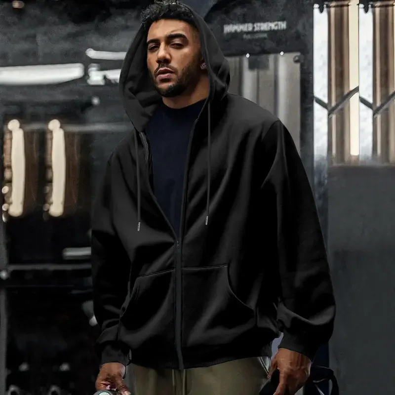 Ny 2026 mäns höst Fritidskläder Solid långärmad dragkedja Huvtröja Kappa Manmode Utomhus Sportkläder Huvtröjor Jackor — image 3
