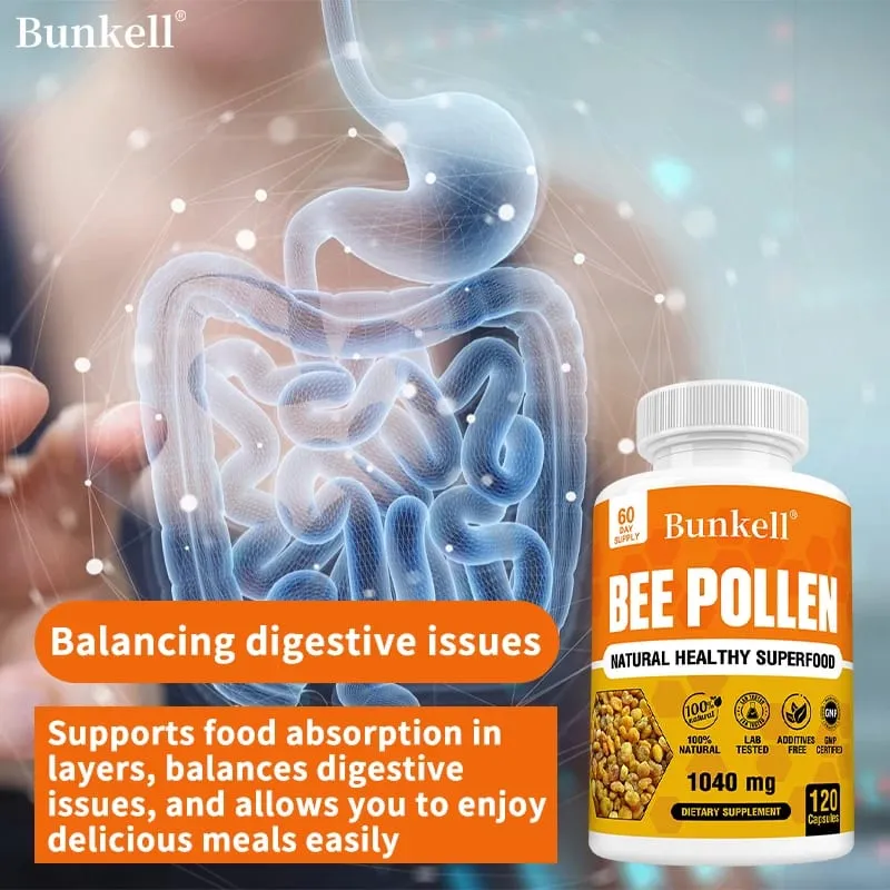 Integratore di polline d'api Capsule vegetariane di polline d'api crudo naturale al 100% Probiotici Superfood Digestione Supporto immunitario ed energia