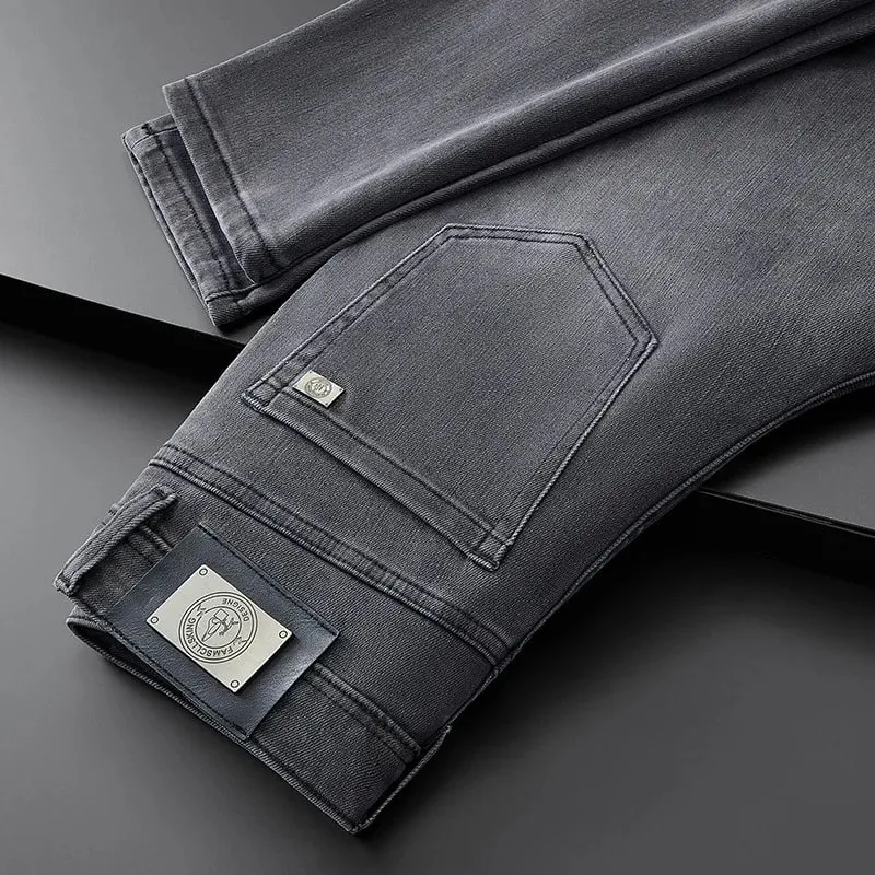Jeans Abu-abu Mewah Ringan untuk Pria 2024 Musim Gugur dan Musim Dingin Kesederhanaan Modis Semua Pertandingan Slim-Fit Celana Panjang Kasual High-End — image 5