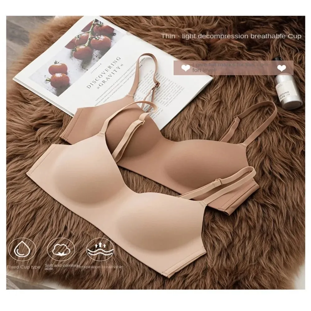 Soft Comfort Wireless Bra Thin Cup Elastic Material Push Up Bra Elastic Gathered Design Seamless Bra Lingerie Beauty — image 4