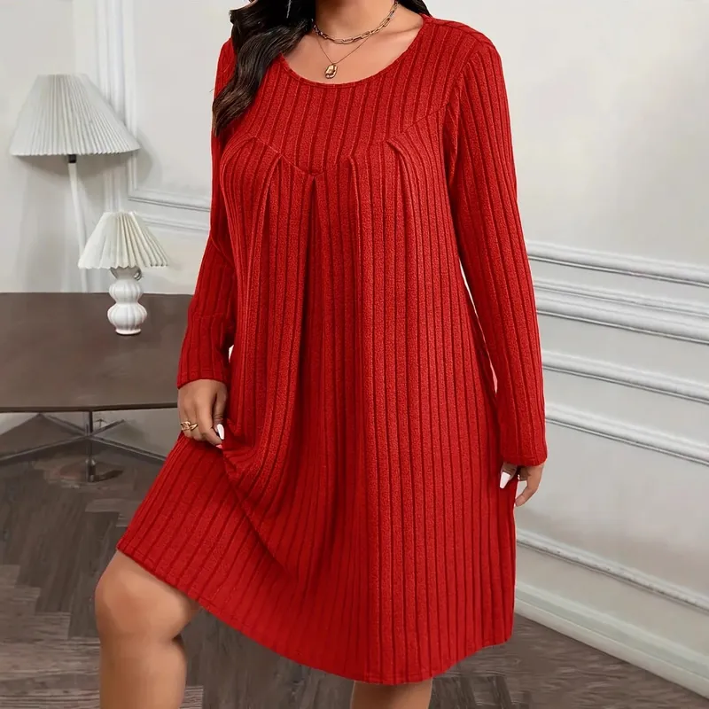 2025 Autumn/Winter Dress Women Fashion Plus Size Long Sleeve Dresses Casual Patchwork Loose Knitted Dress For Women Clothing 5XL — image 2