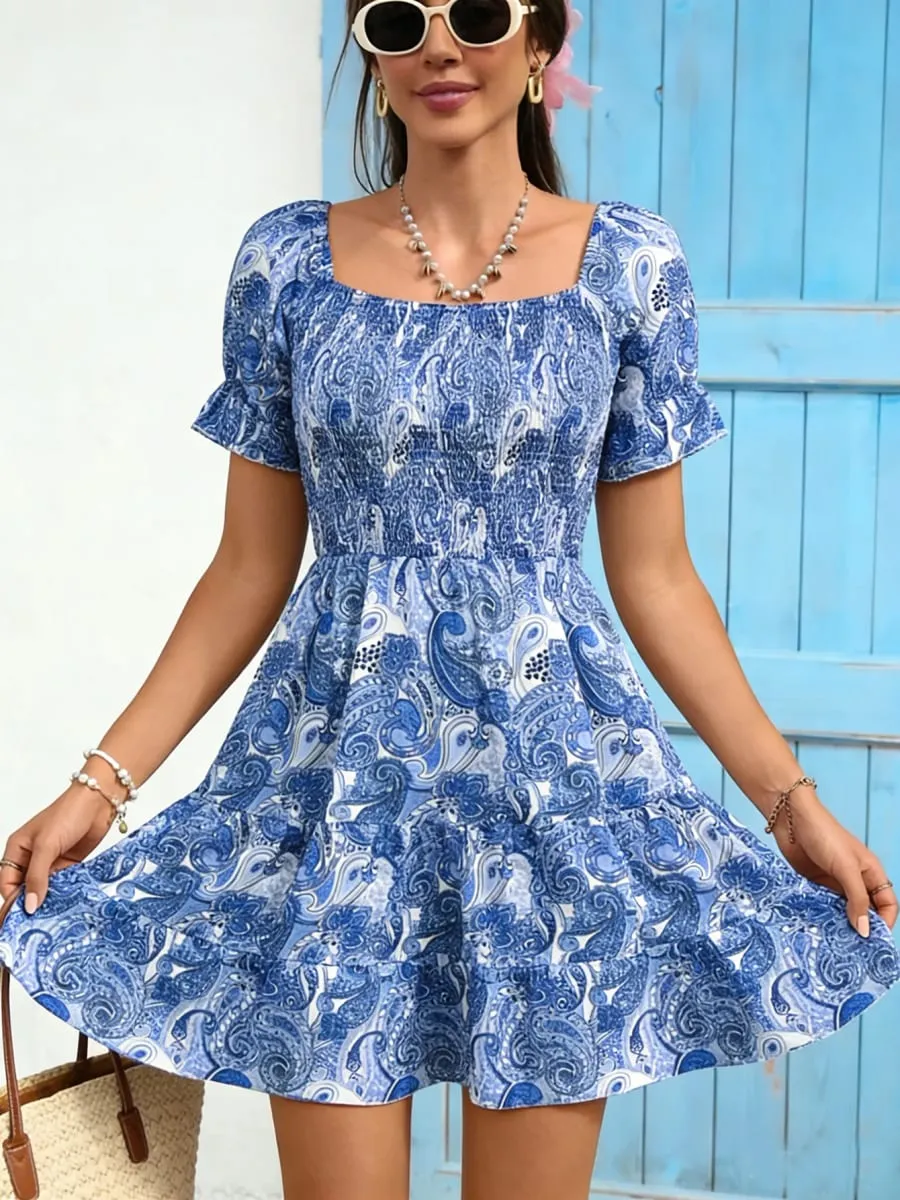 Women's Casual Dresses Square Neck Paisley Print Smocked A-line Dress Boho Dress Spring Summer Beach Date Cute Vacation Dress — image 6