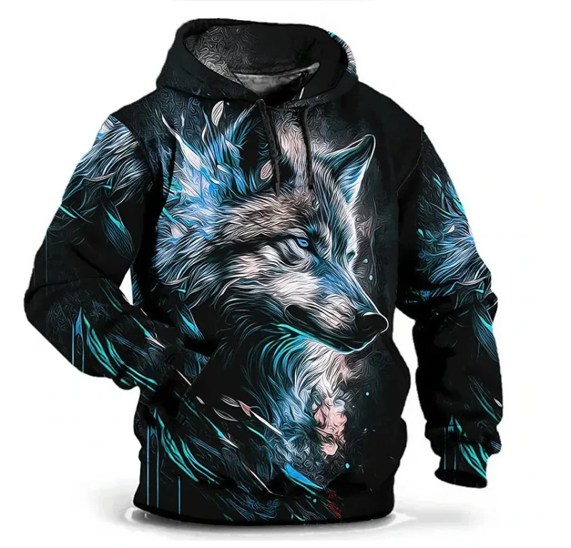 Moda lobo padrão moletom com capuz masculino manga longa rua hip hop 3d impressão animal moletom com capuz 6xl plus size casual hoodie — image 5