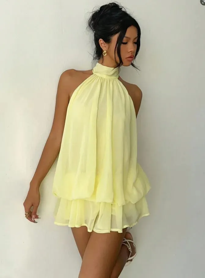 Women's Vacation Slim Fit Fashion Sexy Backless Halter Tie Waist Versatile Solid Color Dress Stylish and Comfortable Summer — image 4
