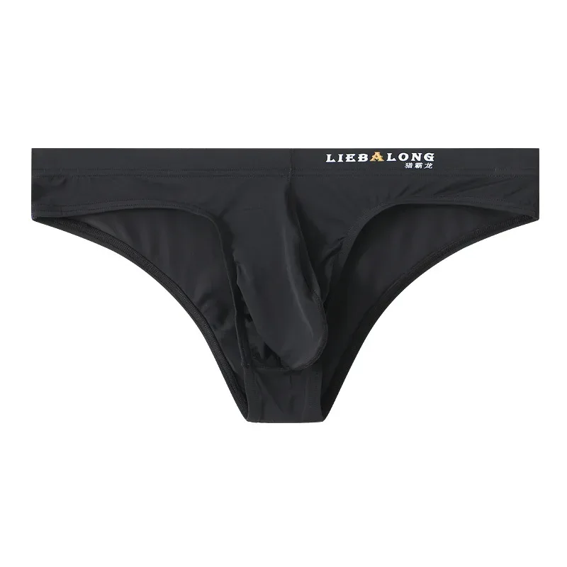 Cuecas masculinas biquíni sexy roupa interior masculina de seda gelo pênis bolsa cuecas calzoncillos hombre deslizamento gay lingerie sólida