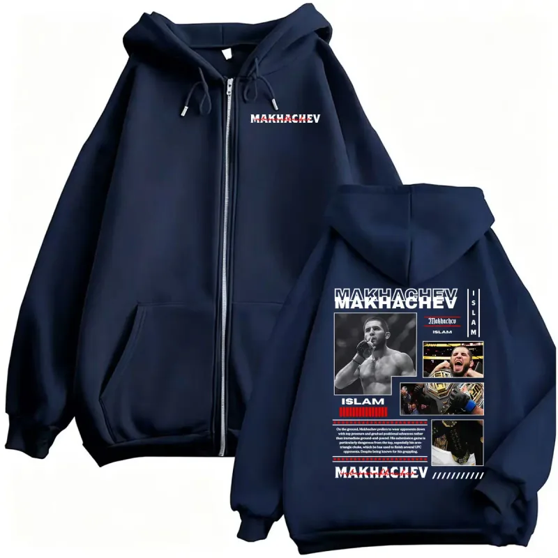 Limited Islam Makhachev Violence Aesthetic Sweatshirt Jacket Coats Men's Vintage Classic Zipper Hoodies Long Sleeve Zip Up Hoody — image 5