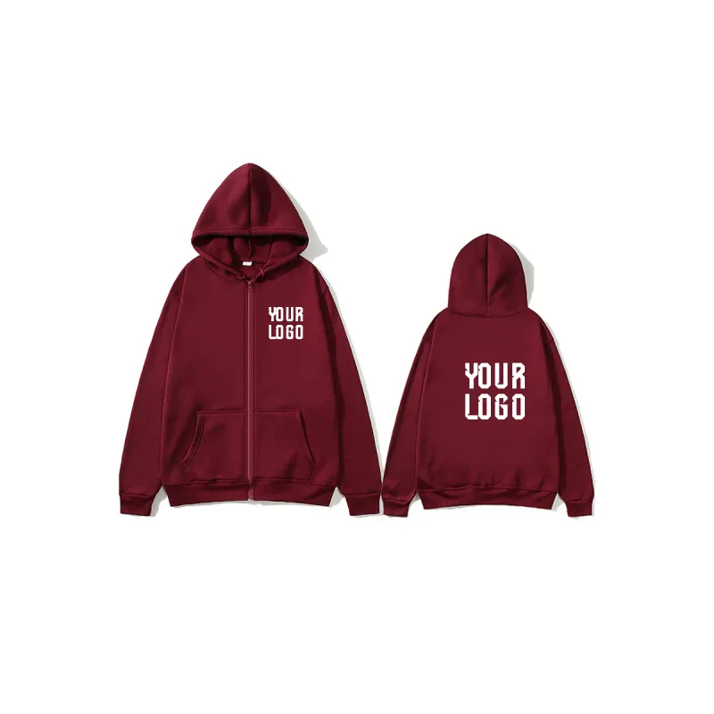 Solid Color Zipper Hoodie | Customizable Text Pattern Jacket | Unisex Team Customization — image 10