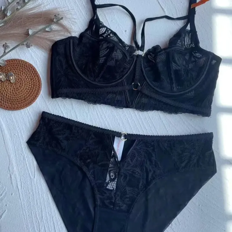 mataas na kalidad na mga sexy lace na pambabaeng bra at maikling two piece set push up lace B C D cup wire summer lingerie underwear purple green — image 8