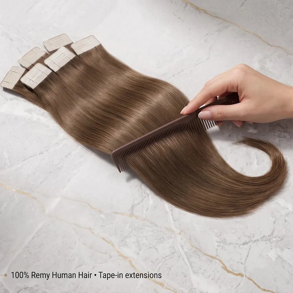 22 24 Inch 4A Medium Brown Tape In Hair Extensions Human Hair Seamless Invisible 21Pcs/Pack 50g Remy Colored Straight Brazilian 100% Pure Human Hair For Women — image 4
