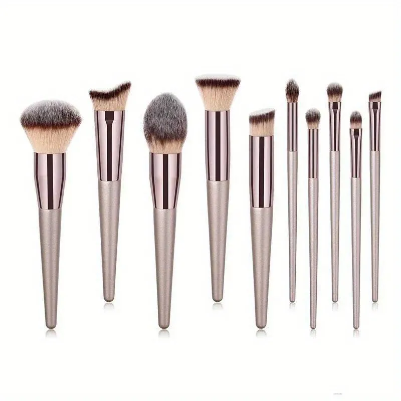 10 Pcs Champagne Gold Makeup Brushes Set Foundation Loose Powder Blush Concealer Eyeshadow Professional Beauty Tool Kit — image 3