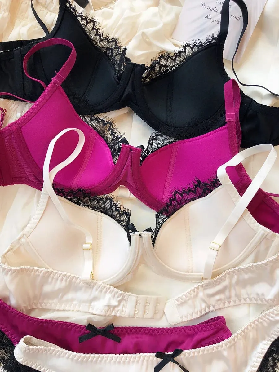 Sexy renda fina copo lingerie para mulher francês push up sutiã conjunto de tecido de seda de alta qualidade conforto respirável roupa interior conjunto — image 3