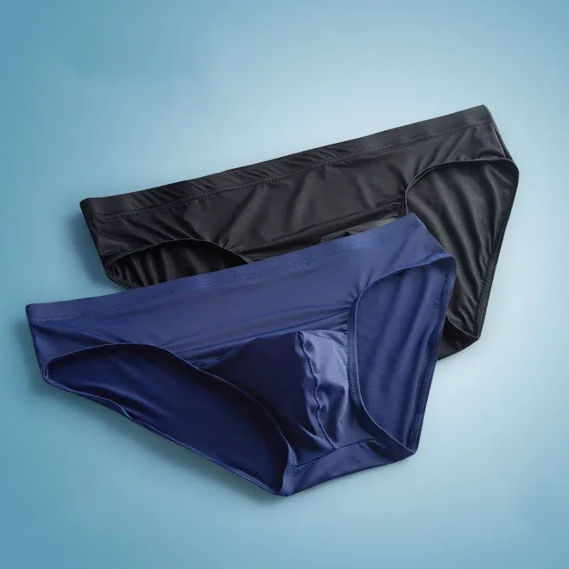 2pcs Ice Silk Men Bulge Pouch Briefs Silk Smooth Nylon Underwear Low Waist U Convex Male Panties Europe Size M-XXL — image 13