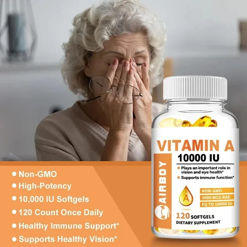 Vitamina A 10000 UI - Apoia a visão saudável e a saúde da pele do sistema imunológico - Suplementos sem glúten não transgênicos — image 4
