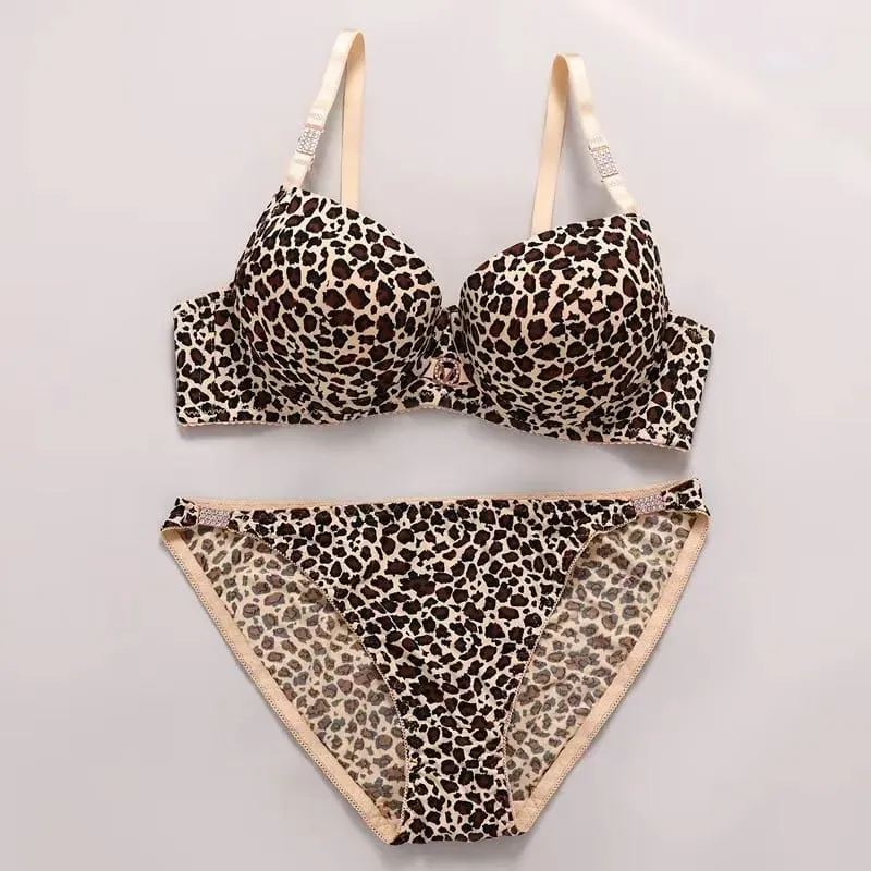 Sexy Thick Lingerie Set Leopard Print Upper Thin Lower Thick Bra Set Sexy Push-Up Bra Set — image 8
