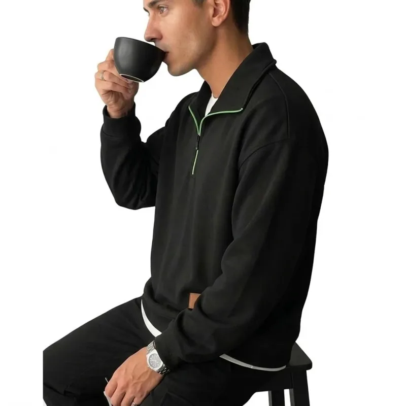Men's Long Sleeve Half Zipper Sweatshirts Solid Pullover Luxury Zip Up Hoodies Casual Mens Coats Gym Man Quarter Zip Poleron — image 3