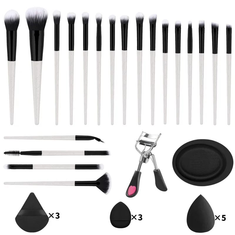 Kit d'outils de maquillage, 33 pièces, 20 pinceaux de maquillage avec bouffée de poudre, bol de nettoyage, recourbe-cils, ensemble de maquillage complet pour les yeux — image 9