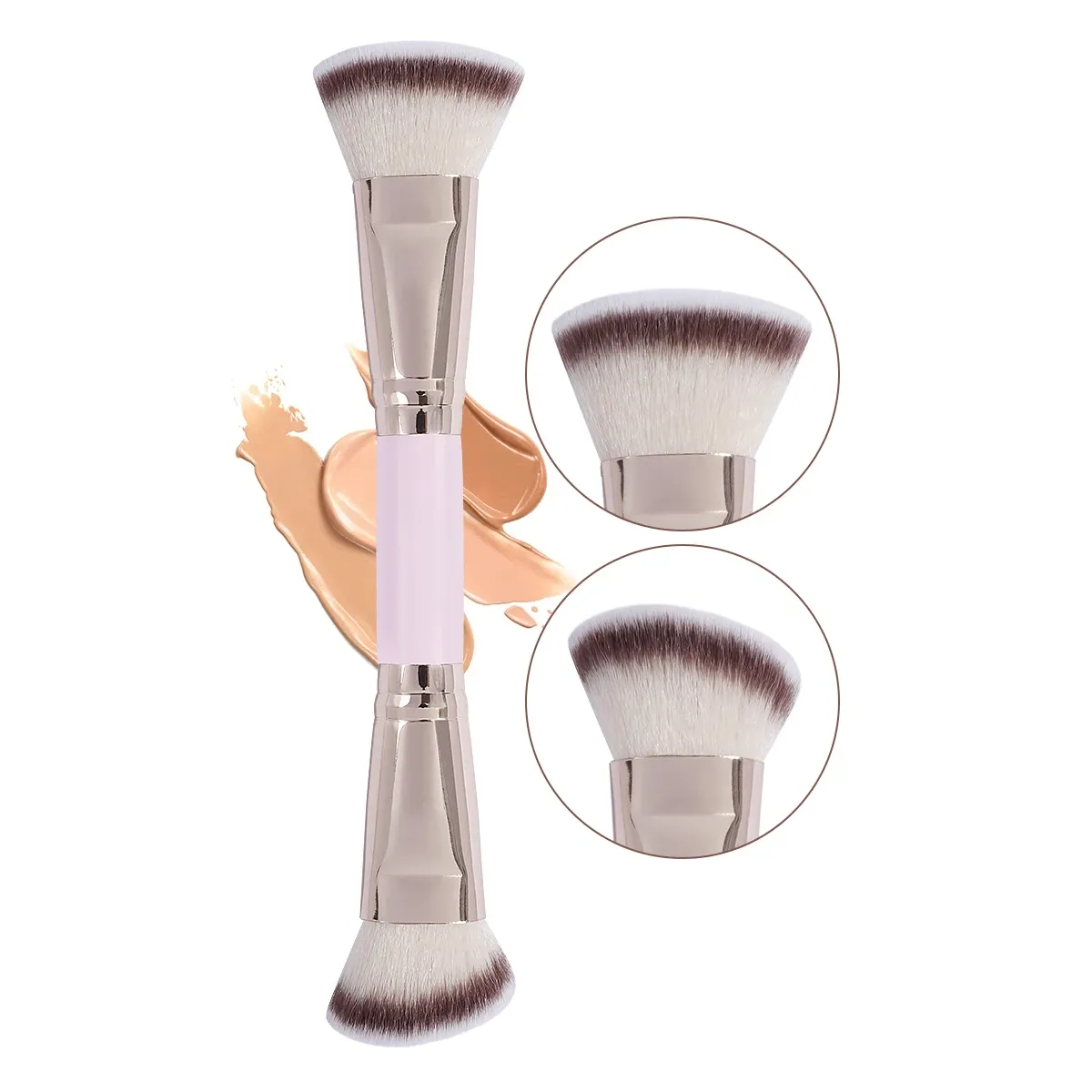 Double Head Makeup Brushes 2 In 1 Flat/Angled Foundation Concealer Contour Brush para sa Blending Loose Powder Liquid Cream — image 5