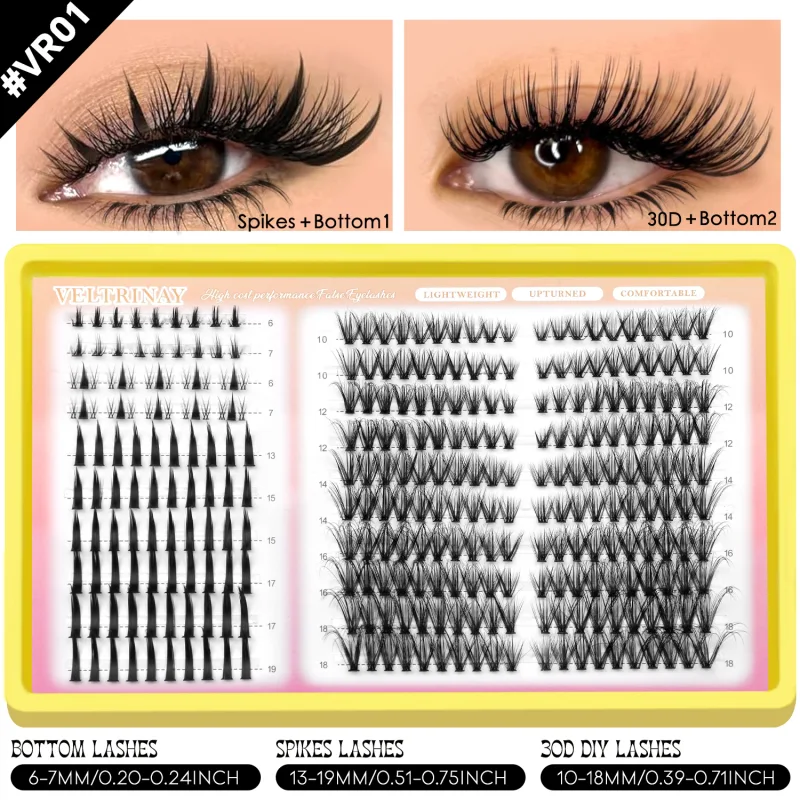 4-in-1 208pcs Lash Clusters 1style Manga Lash+2 style Spiky Botoom Lash+1 style Cat Eye Eyelashes DIY Clusters Lashes