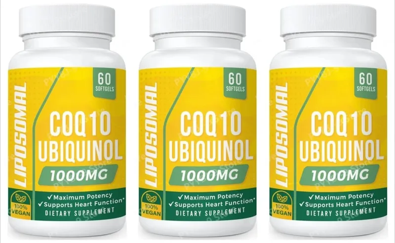 CoQ10 Ubiquinol 1000mg Vegan Softgels 60 Ct Lipossomal Coenzima Q10 de alta absorção para suporte diário antioxidante de energia cardíaca